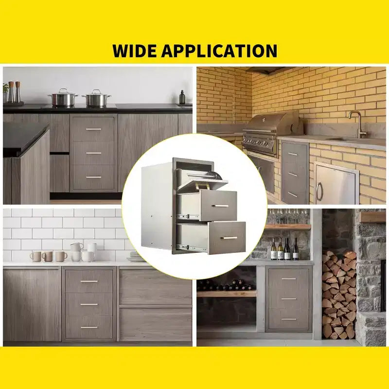 Triple Flush Mount Outdoor Kitchen Drawers with Stainless Steel Handle & Paper Towel Holder