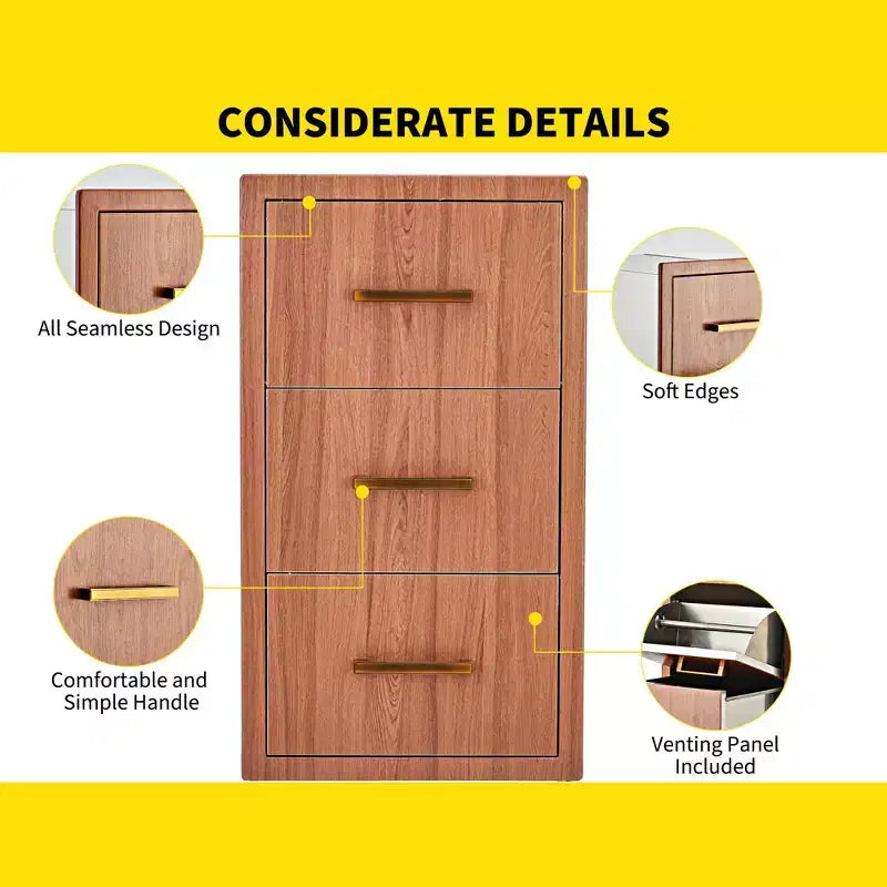 Triple Flush Mount Outdoor Kitchen Drawers with Stainless Steel Handle & Paper Towel Holder