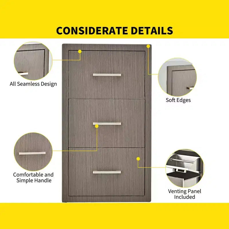 Triple Flush Mount Outdoor Kitchen Drawers with Stainless Steel Handle & Paper Towel Holder