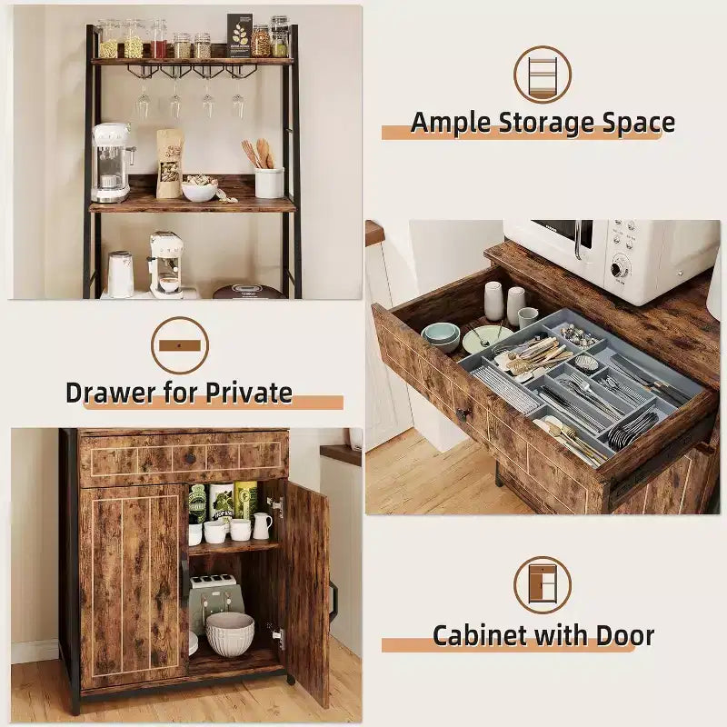 5-Tier Baker's Rack with Drawer and Cabinet