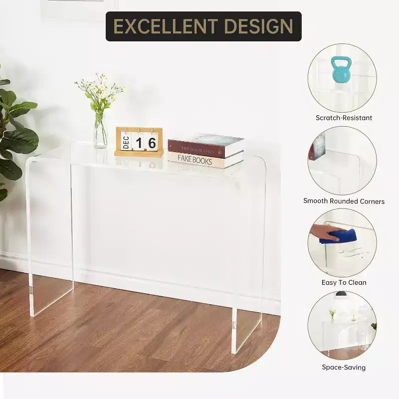 Clear Acrylic Console Table – Modern Narrow Side Table for Entryway, Living Room & Hallway (38×15×29 in)