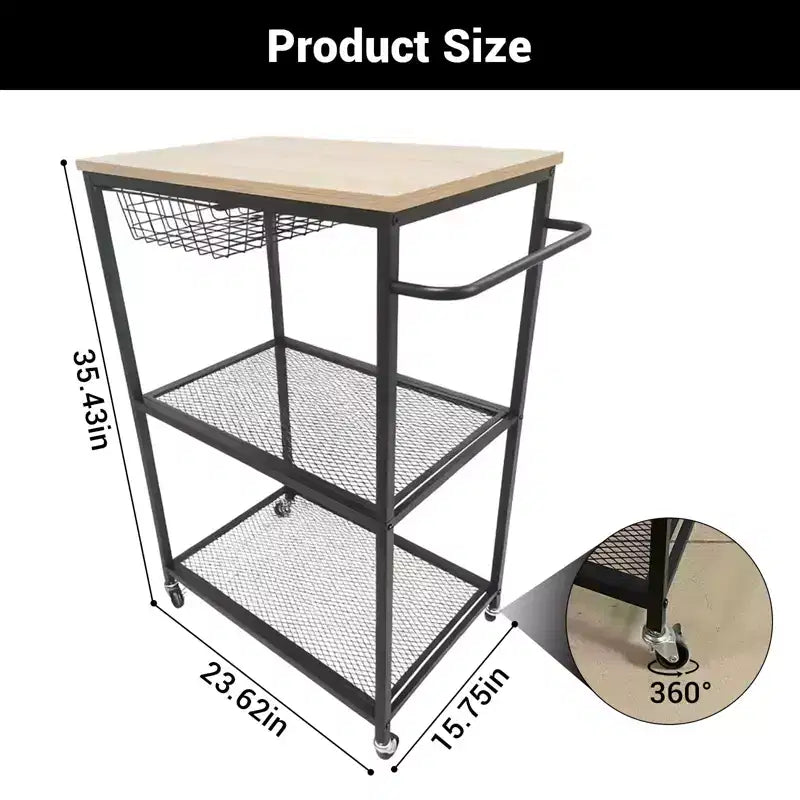 3-Tier Rolling Kitchen Cart with Lockable Wheels