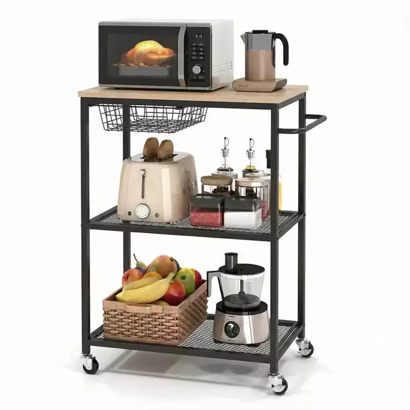 3-Tier Rolling Kitchen Cart with Lockable Wheels