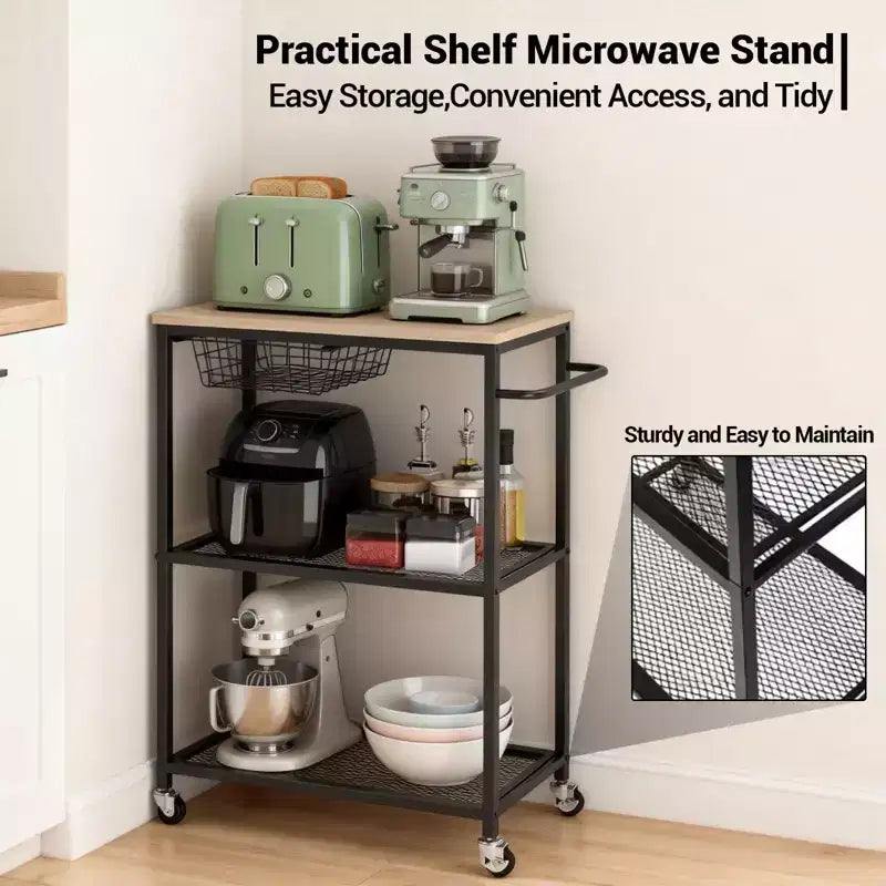 3-Tier Rolling Kitchen Cart with Lockable Wheels