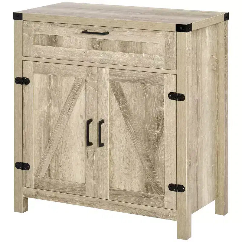 Sideboard Buffet Cabinet with Storage Drawer, Modern Farmhouse Kitchen Cabinet with 2 Barn Doors, Coffee Bar Cabinet, Oak