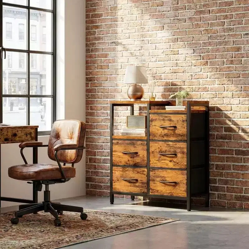 Mobile File Cabinet with Open Storage Shelf and Fabric Drawers