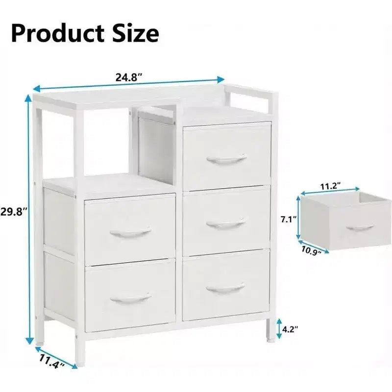 Mobile File Cabinet with Open Storage Shelf and Fabric Drawers