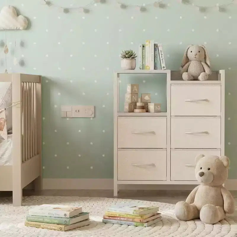 Mobile File Cabinet with Open Storage Shelf and Fabric Drawers