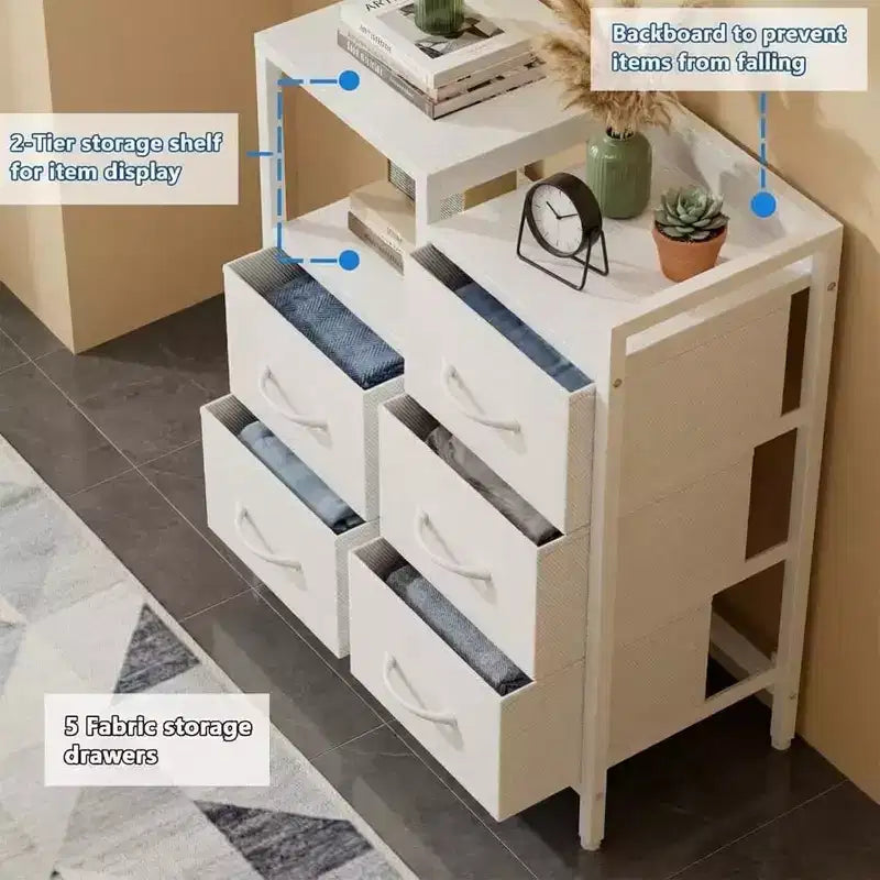 Mobile File Cabinet with Open Storage Shelf and Fabric Drawers