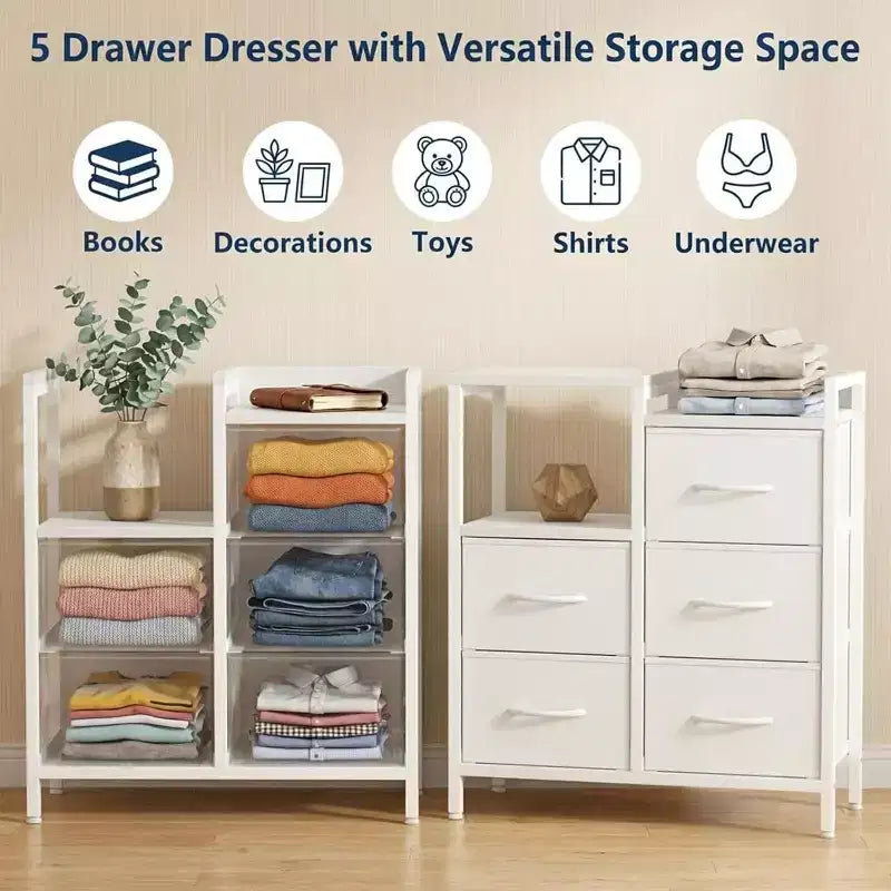 Mobile File Cabinet with Open Storage Shelf and Fabric Drawers