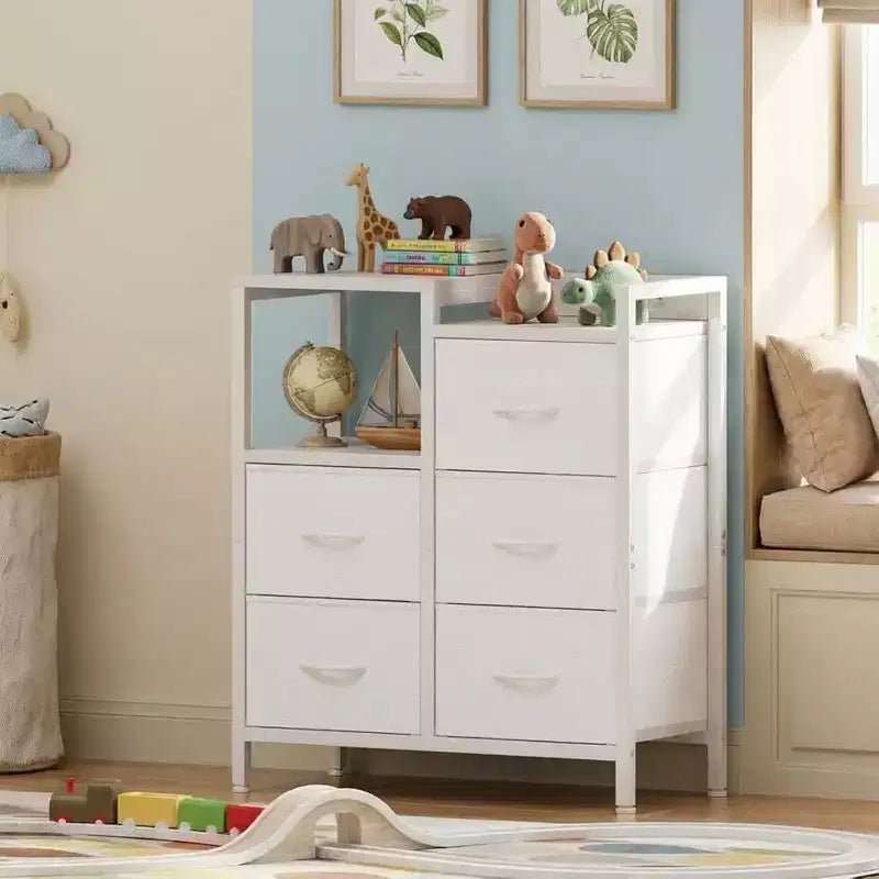 Mobile File Cabinet with Open Storage Shelf and Fabric Drawers