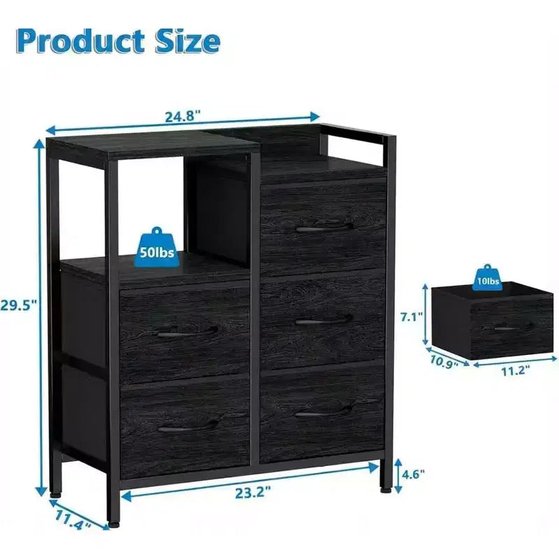 Mobile File Cabinet with Open Storage Shelf and Fabric Drawers
