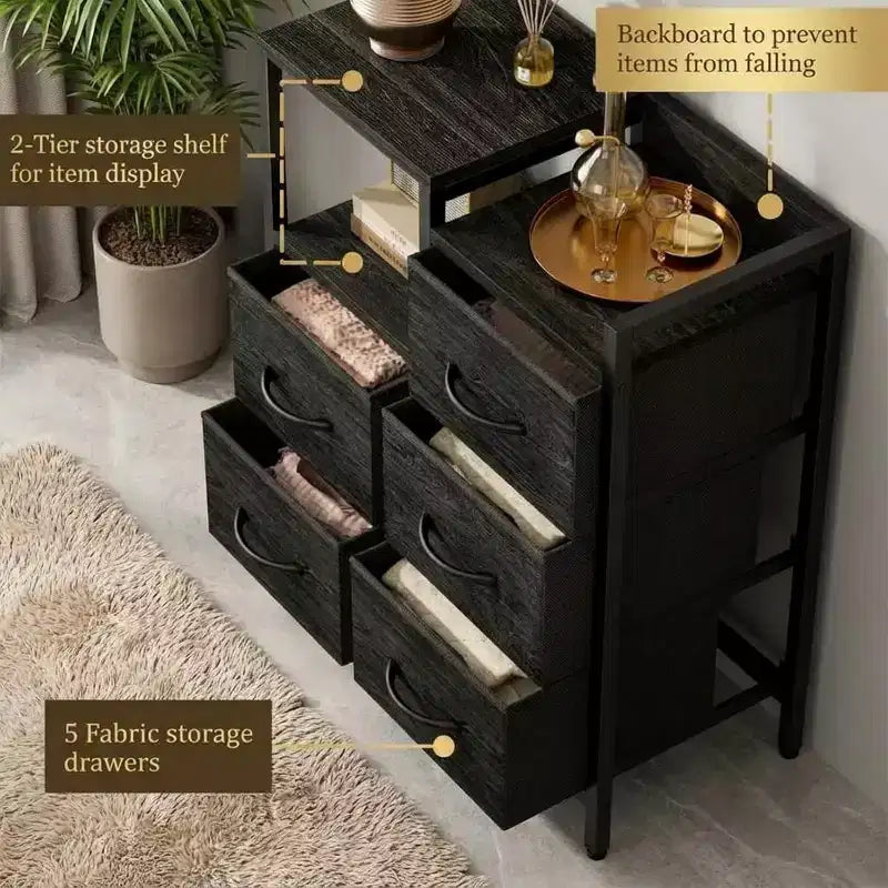 Mobile File Cabinet with Open Storage Shelf and Fabric Drawers