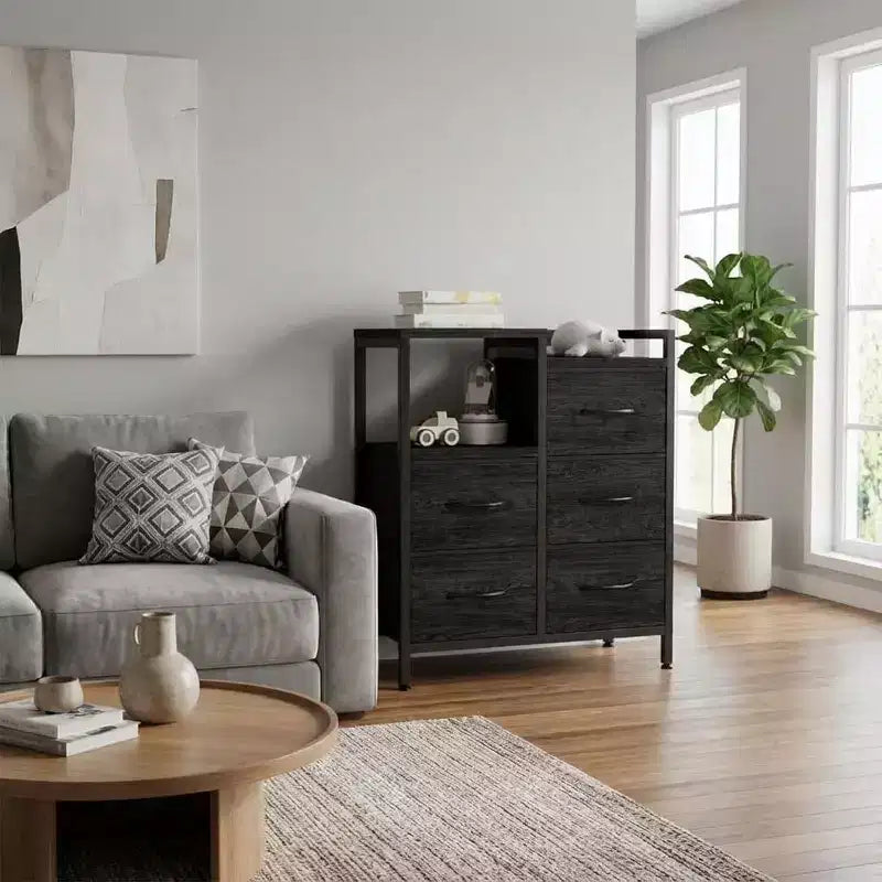 Mobile File Cabinet with Open Storage Shelf and Fabric Drawers