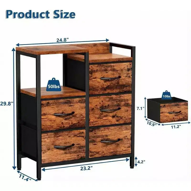 Mobile File Cabinet with Open Storage Shelf and Fabric Drawers