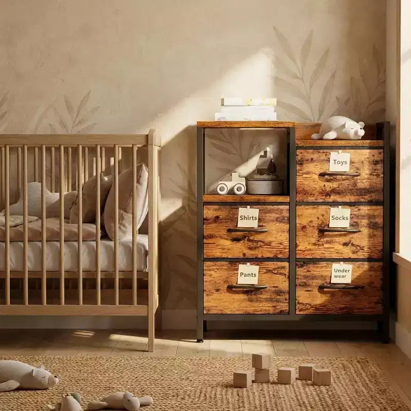 Mobile File Cabinet with Open Storage Shelf and Fabric Drawers