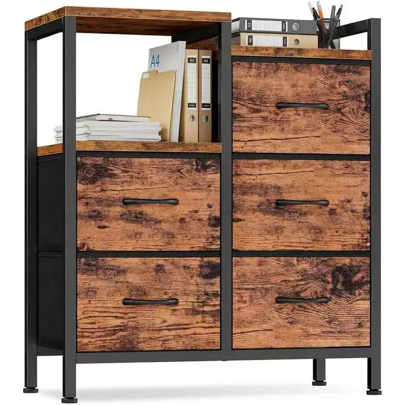 Mobile File Cabinet with Open Storage Shelf and Fabric Drawers