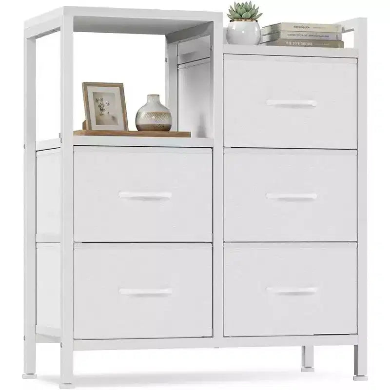 Mobile File Cabinet with Open Storage Shelf and Fabric Drawers