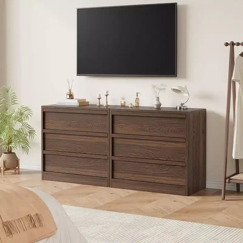 3 Drawer Walnut Nightstand for Bedroom, 30in Tall Small End Table with Large Storage & Anti-Tip Design