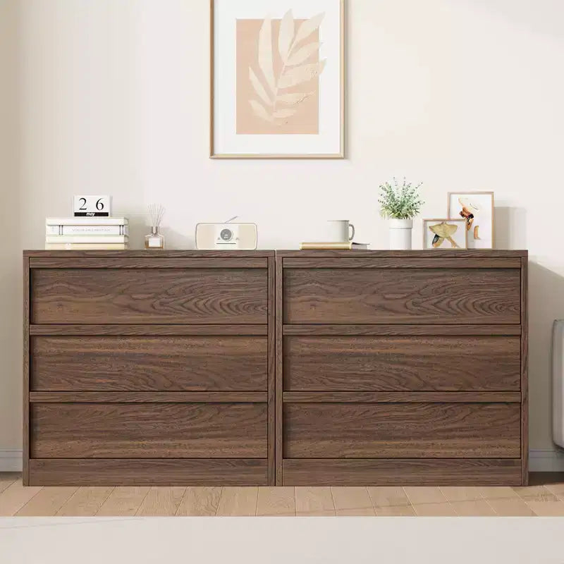 3 Drawer Walnut Nightstand for Bedroom, 30in Tall Small End Table with Large Storage & Anti-Tip Design