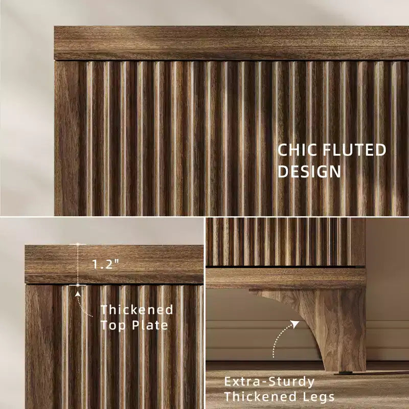 Fluted Sideboard Cabinet with Adjustable Shelves and Wood Doors
