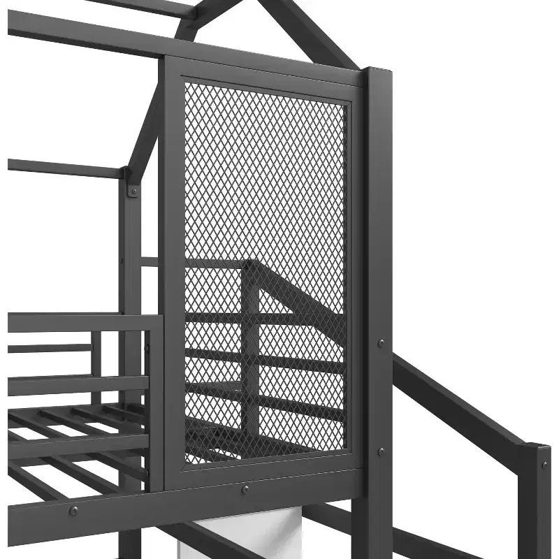 House Loft Bed with Slide and Storage Stairs - Metal Frame for Kids and Teens