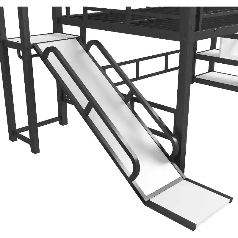 House Loft Bed with Slide and Storage Stairs - Metal Frame for Kids and Teens