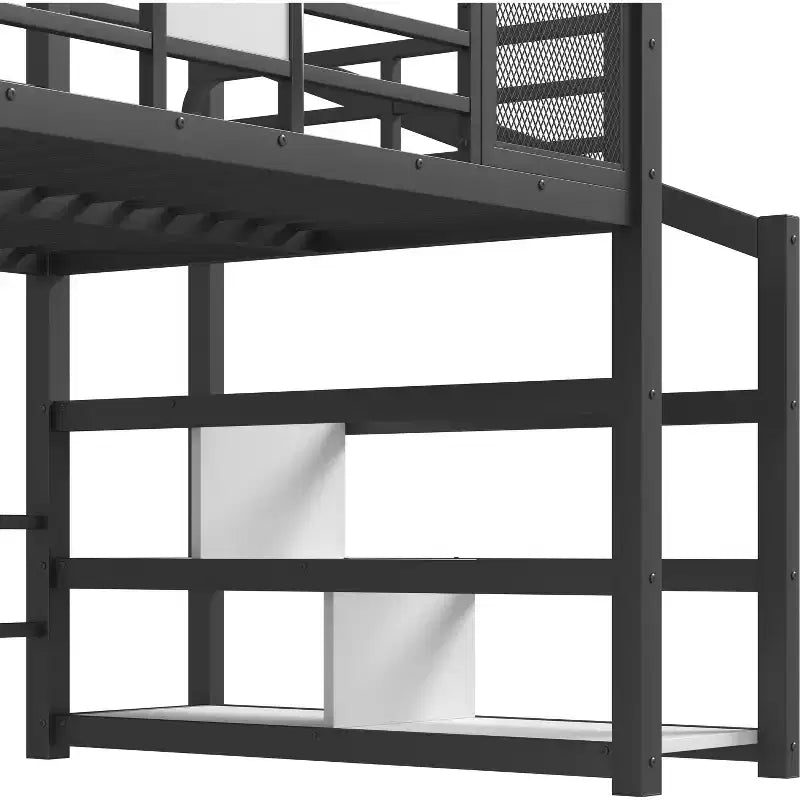 House Loft Bed with Slide and Storage Stairs - Metal Frame for Kids and Teens