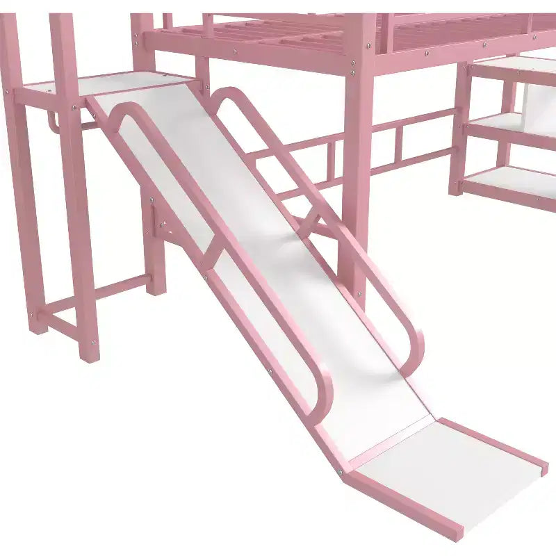 House Loft Bed with Slide and Storage Stairs - Metal Frame for Kids and Teens