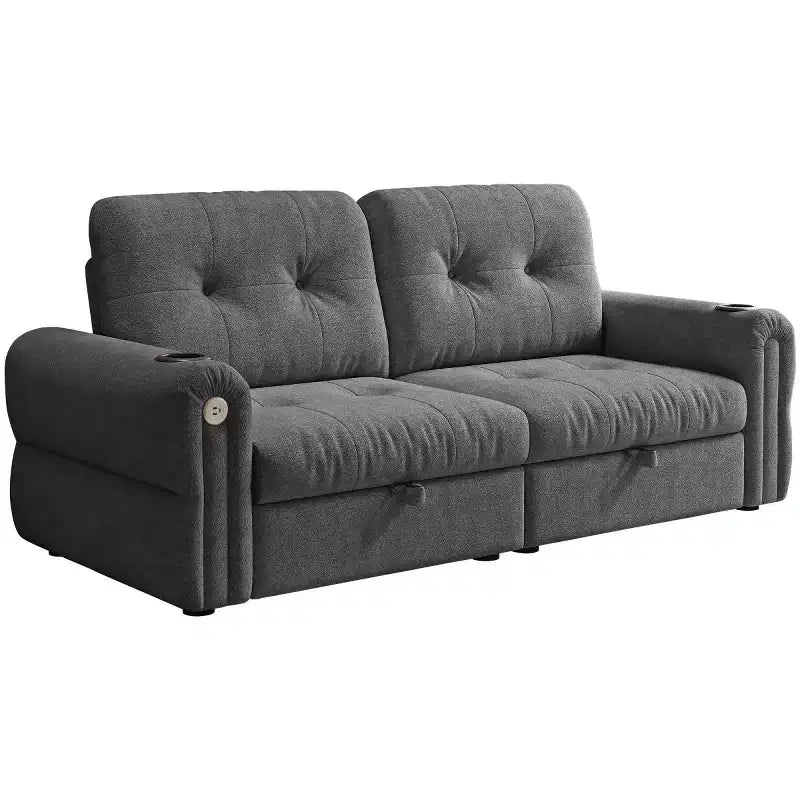 Modern 2-in-1 Convertible Sleeper Sofa Bed with Fold-Down Backrest, Soft Flannelette Pull-Out Sofa for Living Room or Guest Room