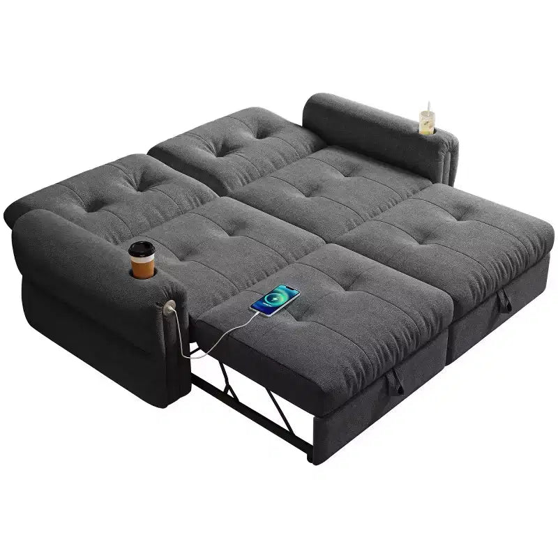 Modern 2-in-1 Convertible Sleeper Sofa Bed with Fold-Down Backrest, Soft Flannelette Pull-Out Sofa for Living Room or Guest Room