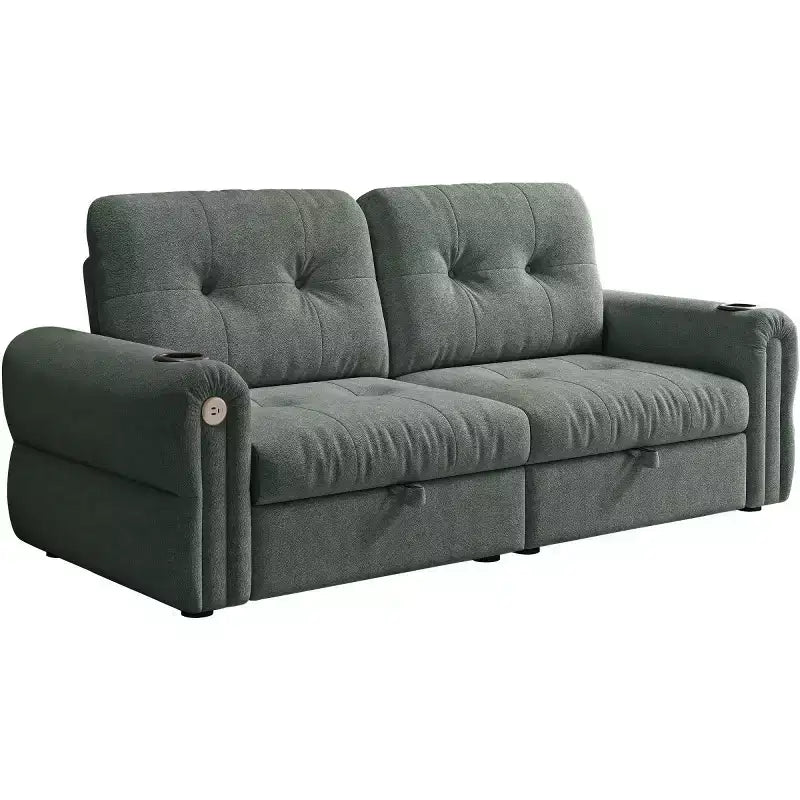 Modern 2-in-1 Convertible Sleeper Sofa Bed with Fold-Down Backrest, Soft Flannelette Pull-Out Sofa for Living Room or Guest Room