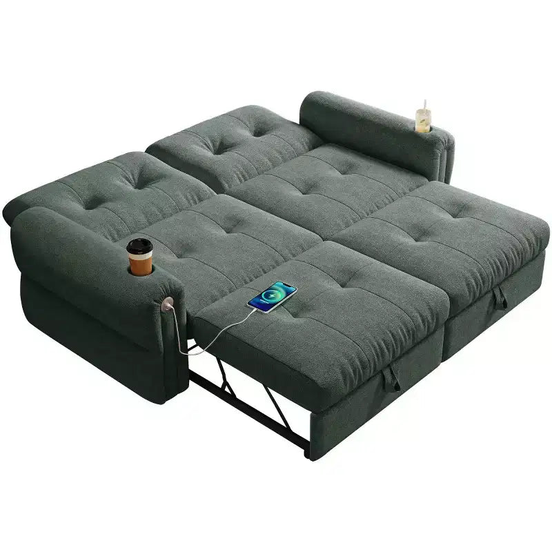 Modern 2-in-1 Convertible Sleeper Sofa Bed with Fold-Down Backrest, Soft Flannelette Pull-Out Sofa for Living Room or Guest Room