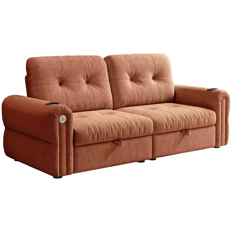 Modern 2-in-1 Convertible Sleeper Sofa Bed with Fold-Down Backrest, Soft Flannelette Pull-Out Sofa for Living Room or Guest Room