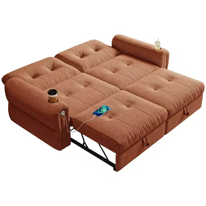 Modern 2-in-1 Convertible Sleeper Sofa Bed with Fold-Down Backrest, Soft Flannelette Pull-Out Sofa for Living Room or Guest Room