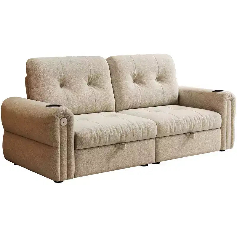 Modern 2-in-1 Convertible Sleeper Sofa Bed with Fold-Down Backrest, Soft Flannelette Pull-Out Sofa for Living Room or Guest Room
