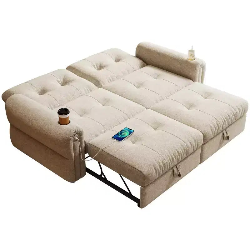 Modern 2-in-1 Convertible Sleeper Sofa Bed with Fold-Down Backrest, Soft Flannelette Pull-Out Sofa for Living Room or Guest Room