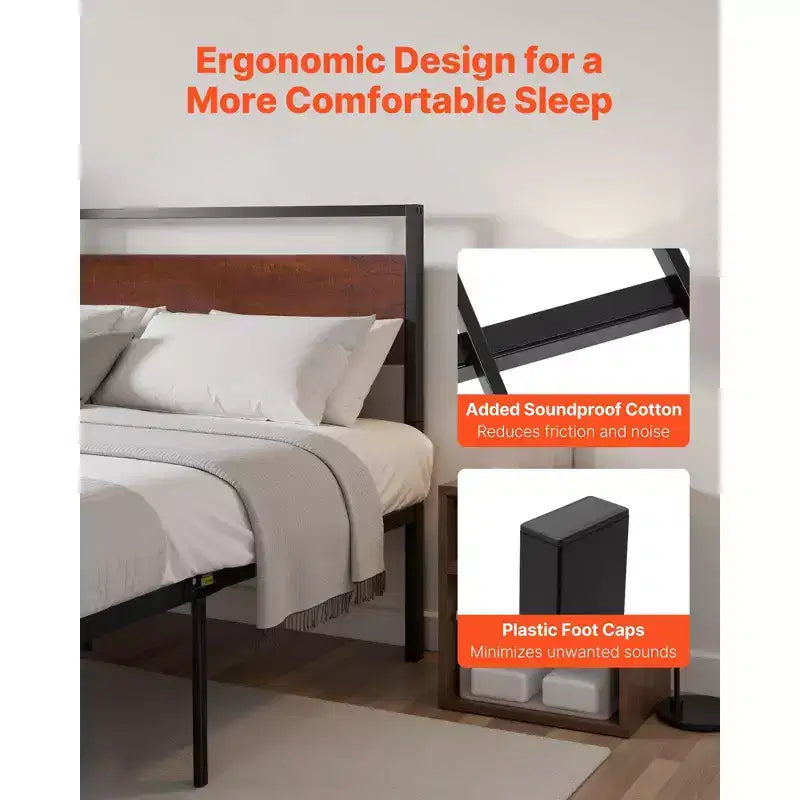 King Platform Bed Frame with Wood Headboard and Footboard, 1000 lb Capacity, Black