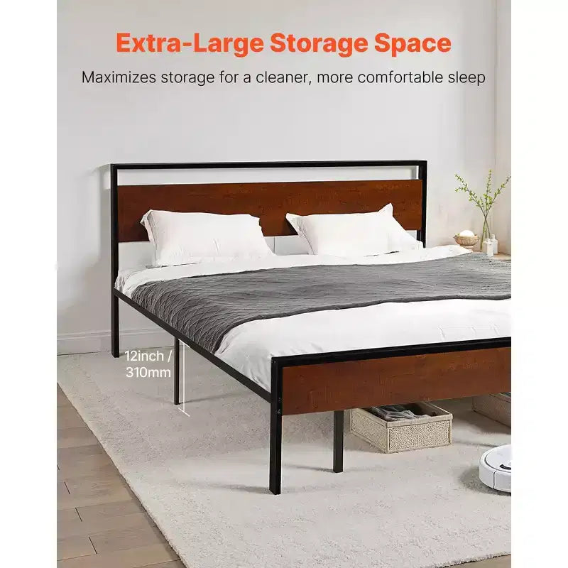 King Platform Bed Frame with Wood Headboard and Footboard, 1000 lb Capacity, Black
