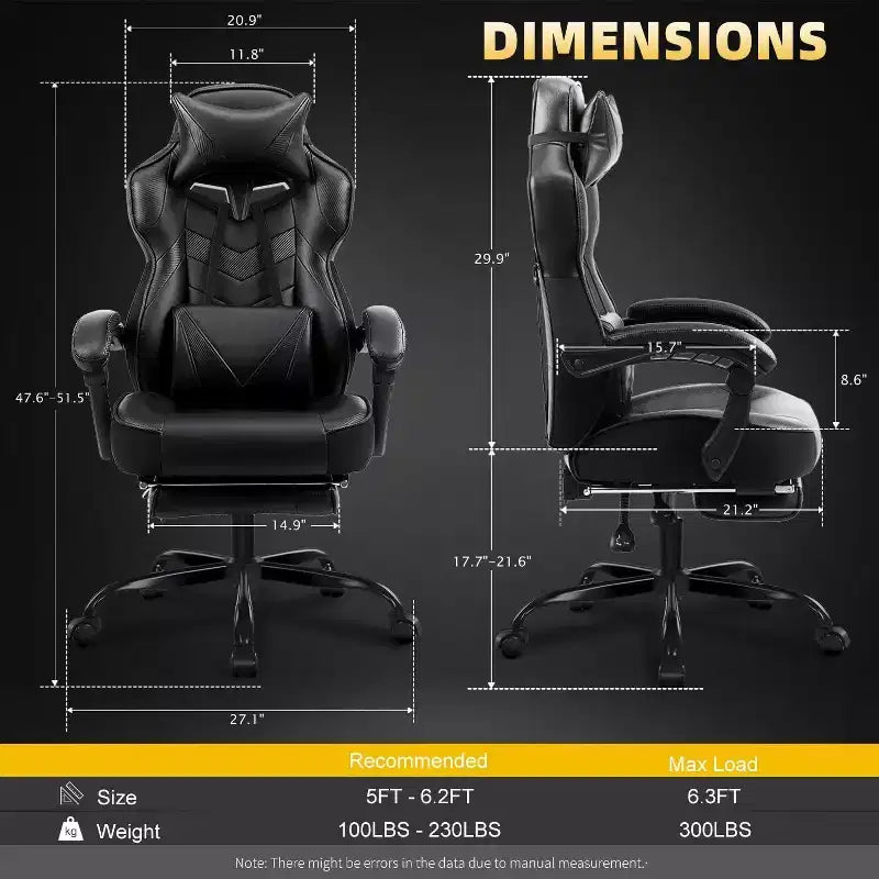 Luxury Gaming Chair High Back Office Chair with Footrest Massage Lumbar Support Reclining Computer Chair