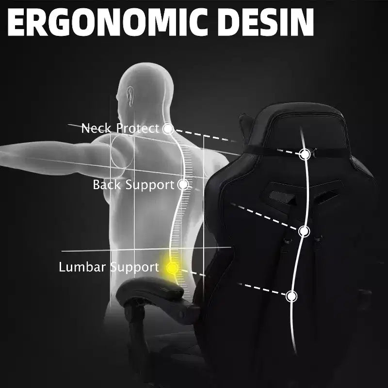 Luxury Gaming Chair High Back Office Chair with Footrest Massage Lumbar Support Reclining Computer Chair