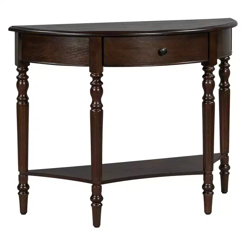 Half Moon Console Table with Drawer & Shelf