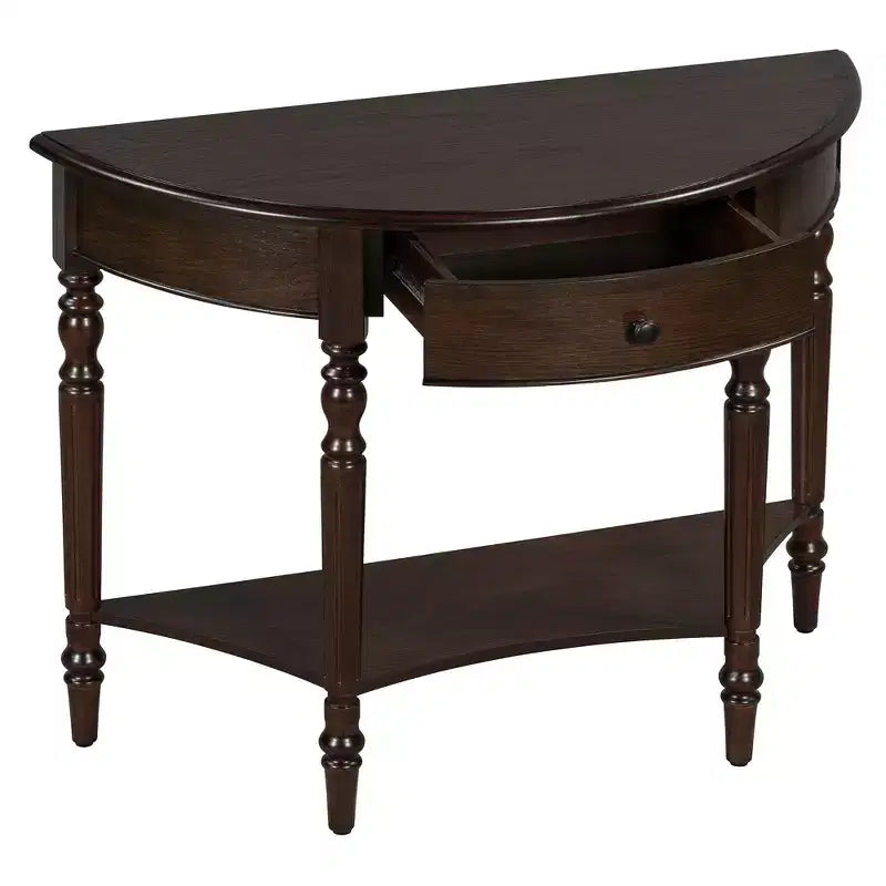 Half Moon Console Table with Drawer & Shelf