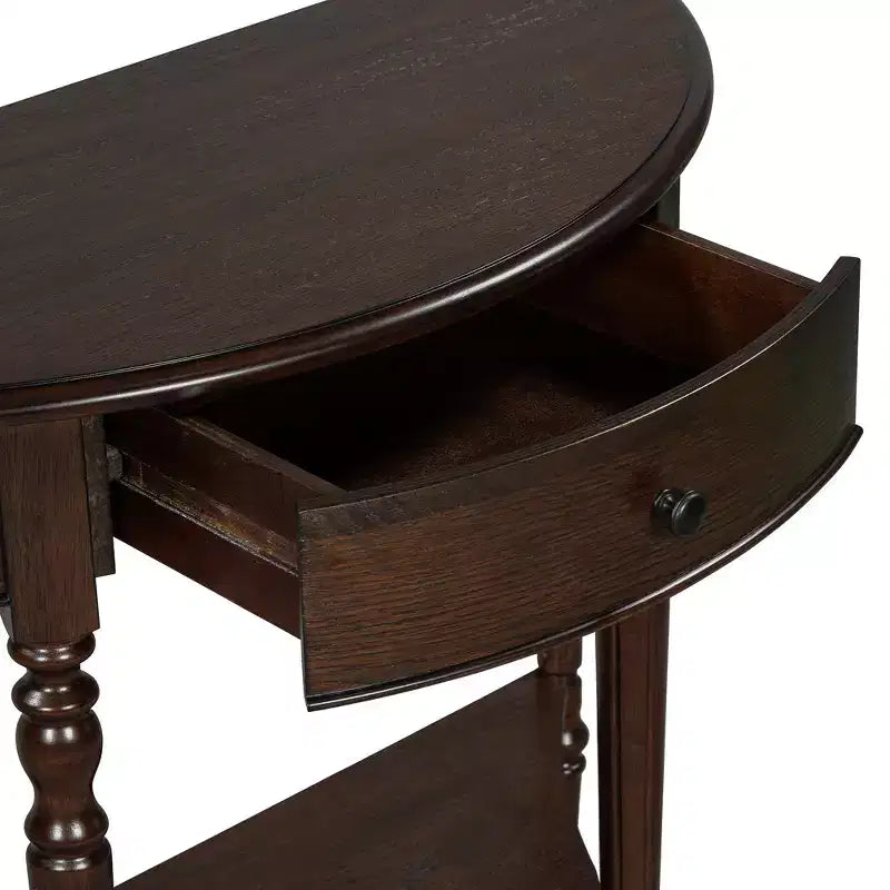 Half Moon Console Table with Drawer & Shelf