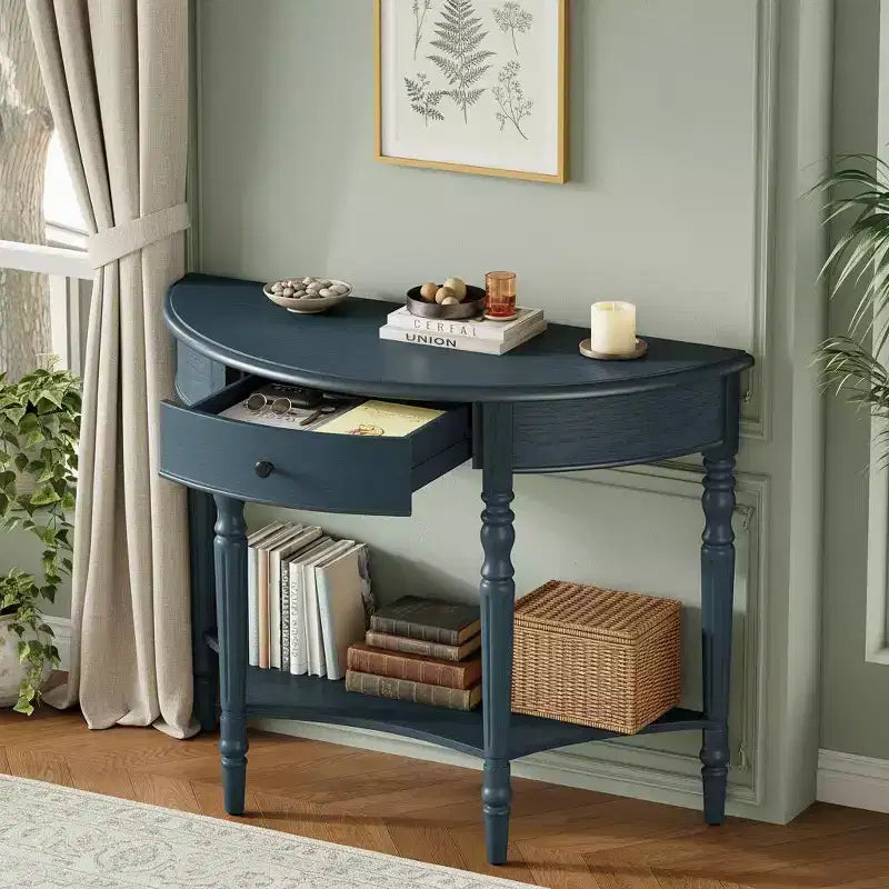 Half Moon Console Table with Drawer & Shelf