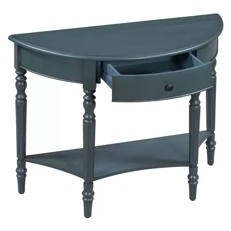 Half Moon Console Table with Drawer & Shelf