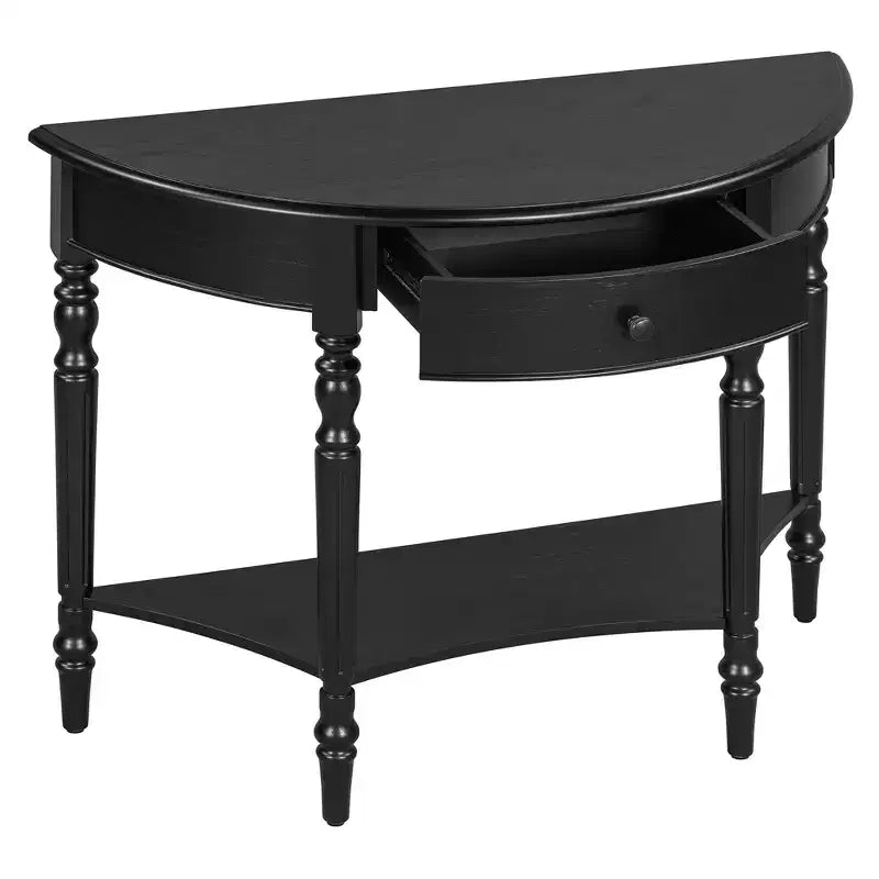 Half Moon Console Table with Drawer & Shelf