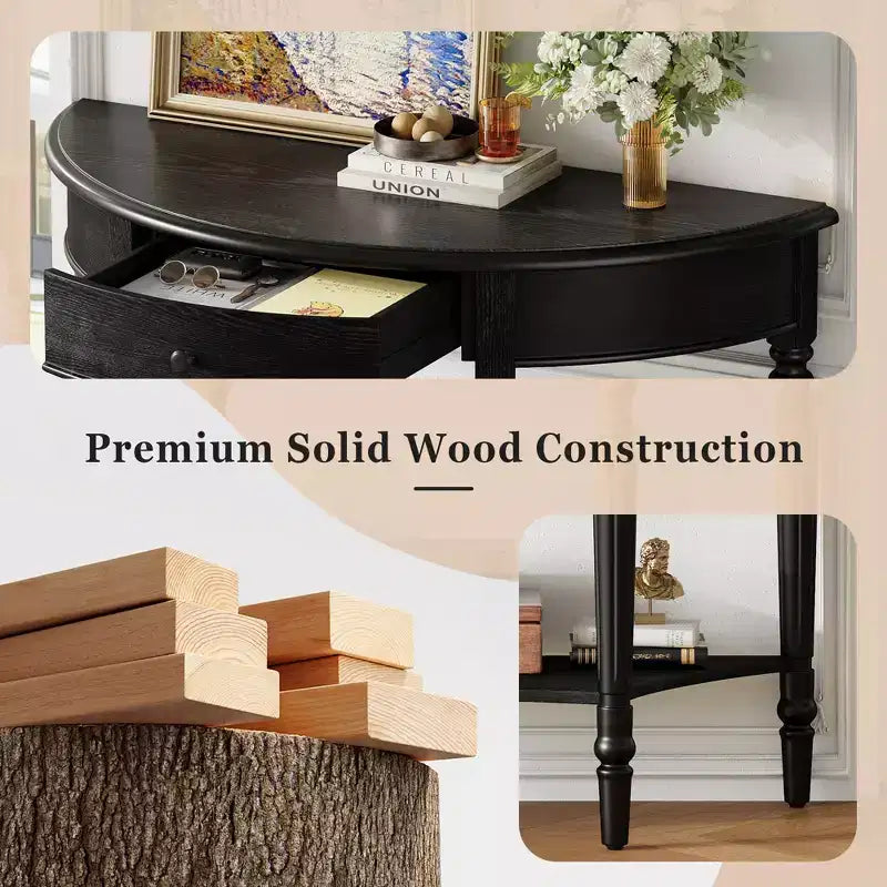 Half Moon Console Table with Drawer & Shelf