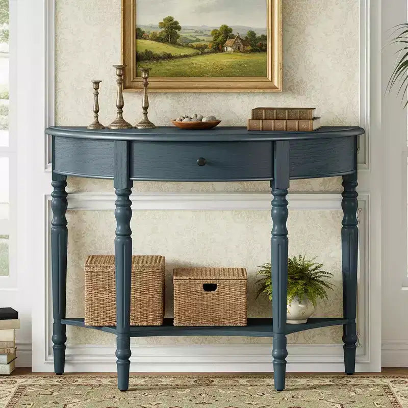 Half Moon Console Table with Drawer & Shelf