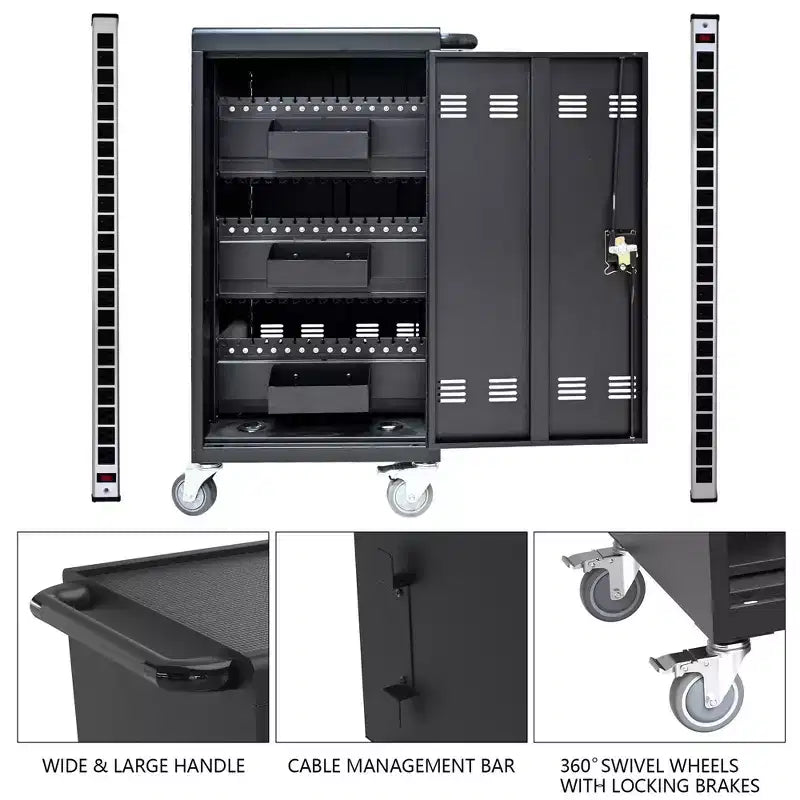 45-Device Mobile Charging Cart with Lock & Key, 4 Caster Tablet Laptop Charging Station for Classroom & Office